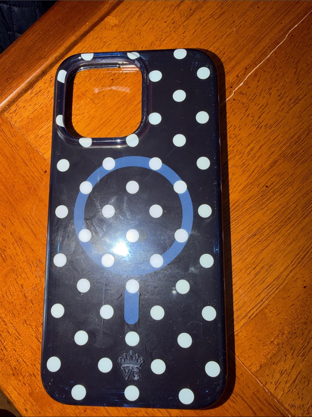 Polka Dot MagSafe-Compatible iPhone Case - Navy with White Dots